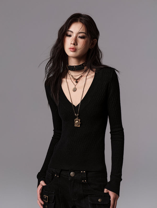 Classic Knit V-Neck Top