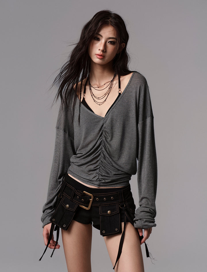 Loose Ruched Stripe Shirt