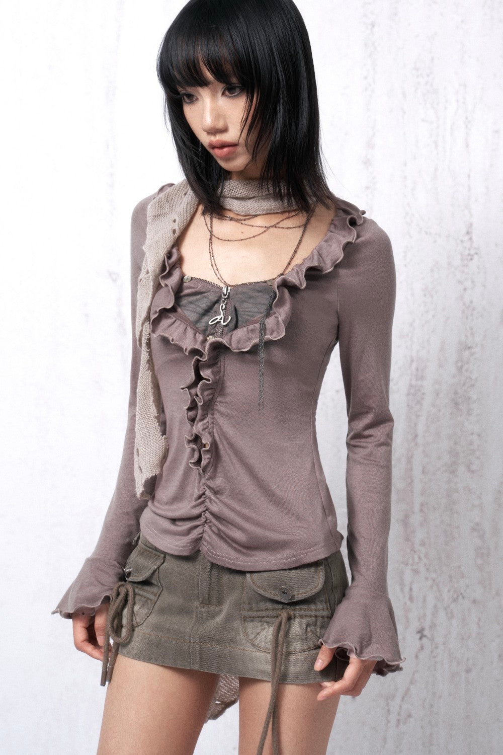 Mauve Ruffled Two-Piece Shirt