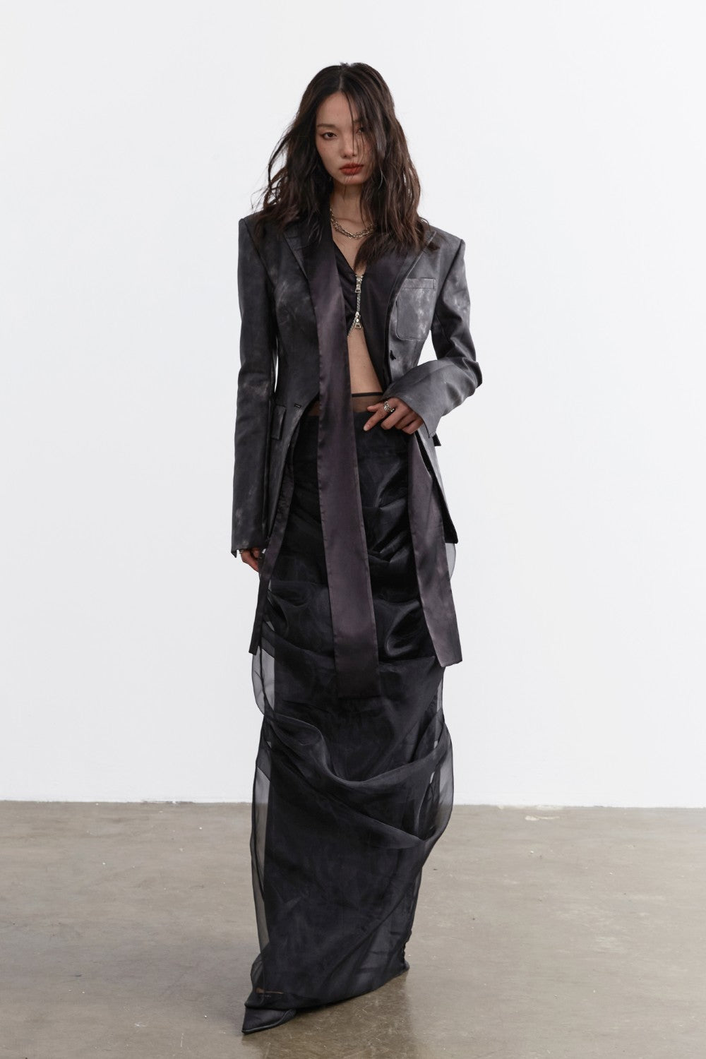 Draped Sheer Layered Skirt