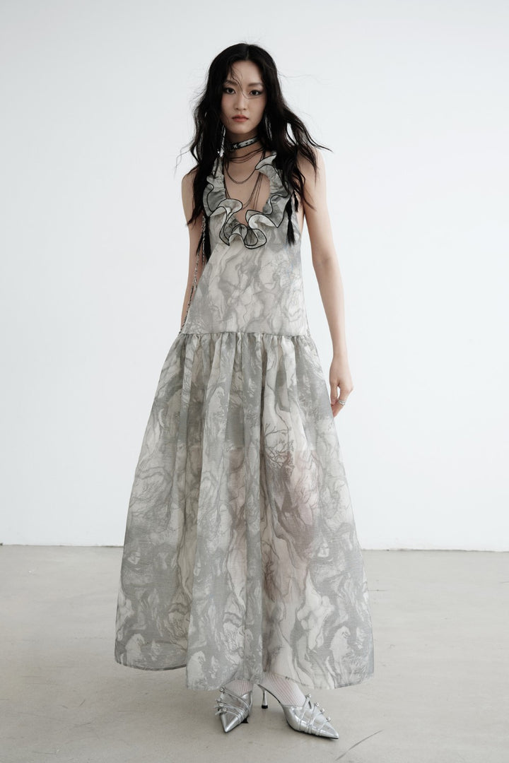 Backless Marble Maxi Dress