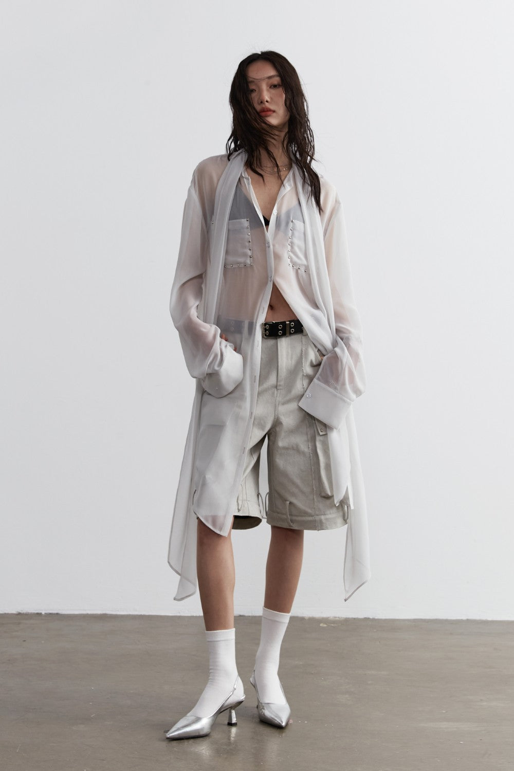 Long Sheer Chiffon Blouse