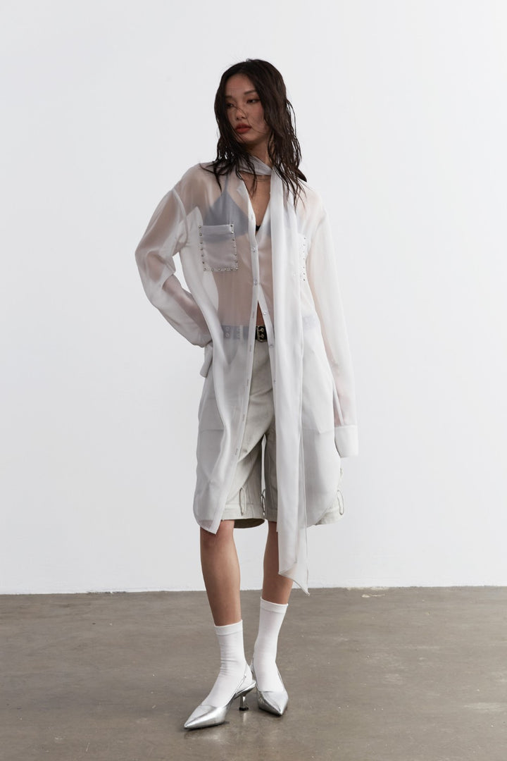 Long Sheer Chiffon Blouse