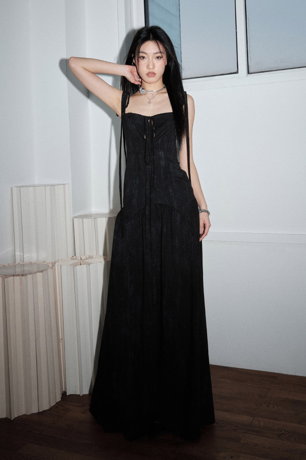 Structured Drawstring Maxi Dress