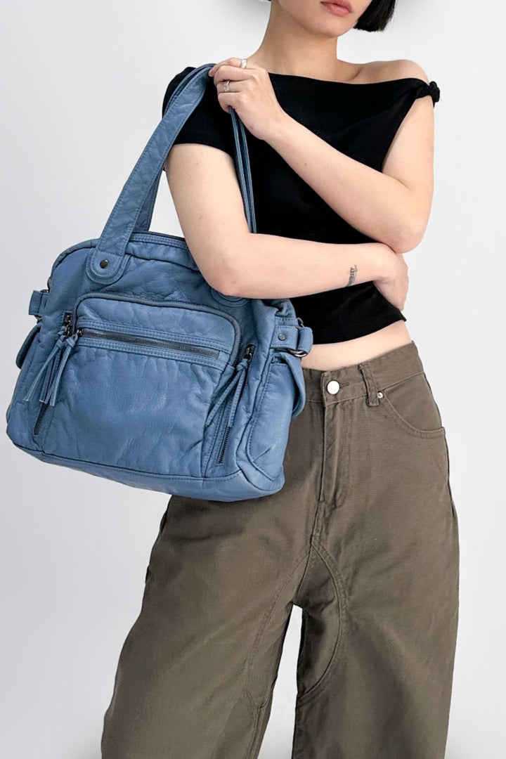 Sky Blue Moto Shoulder Bag