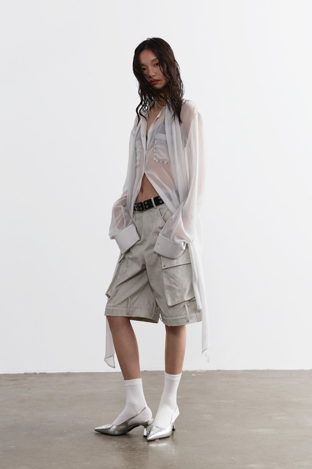 Long Sheer Chiffon Blouse