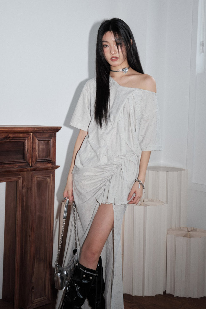 Off-Shoulder Ruched Dress Set