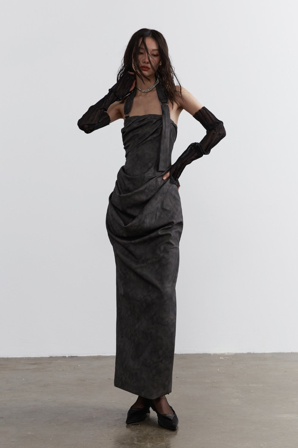 Sculptural Ruched Maxi Dress