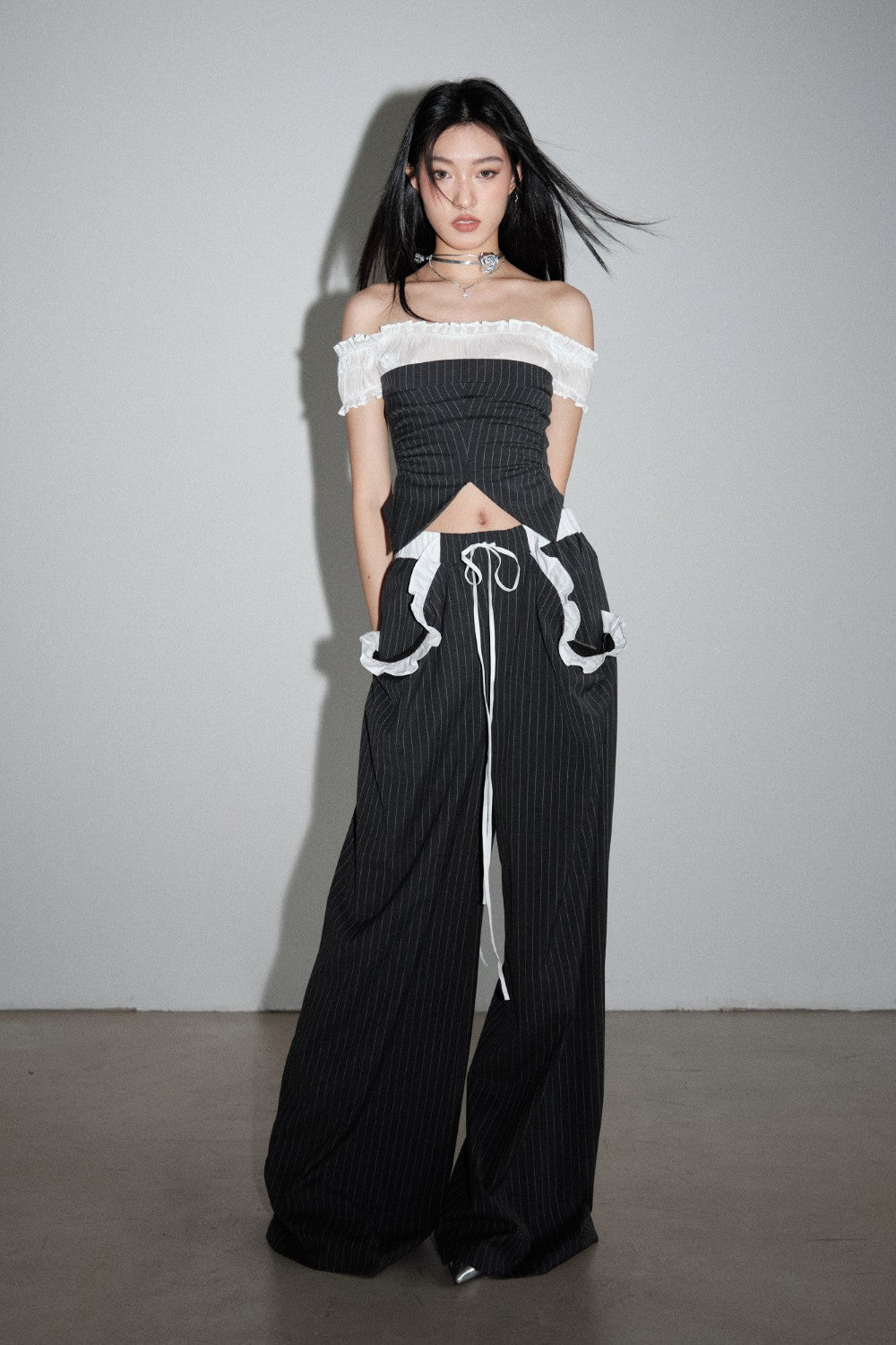 Pinstripe Ruffle Corset Top