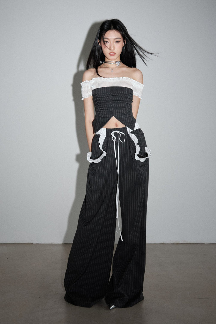 Pinstripe Ruffle Corset Top