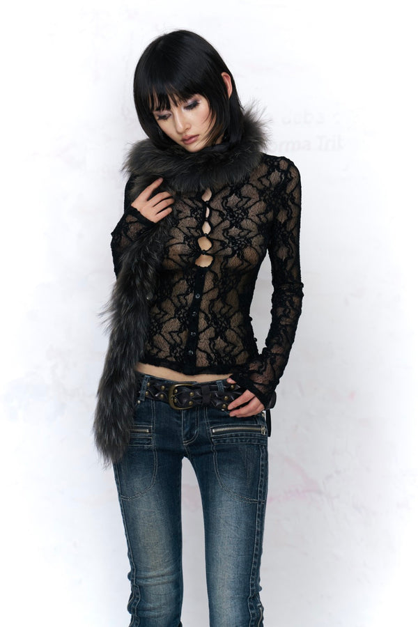 Black Lace Turtleneck Top