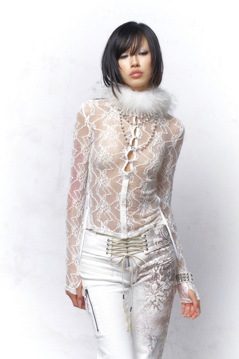 White Lace Turtleneck Top