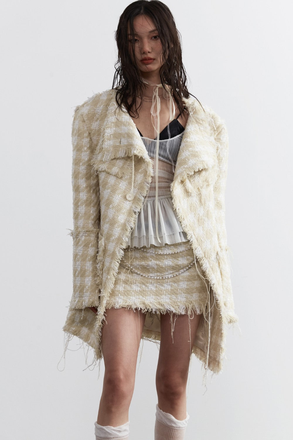 Tweed Pearl Chain Skirt