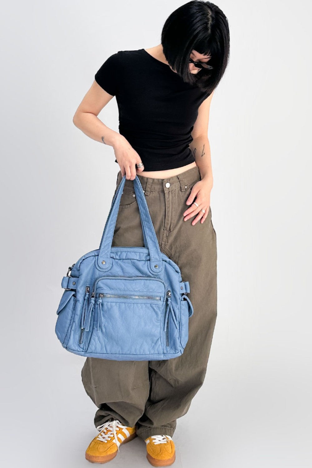 Sky Blue Moto Shoulder Bag