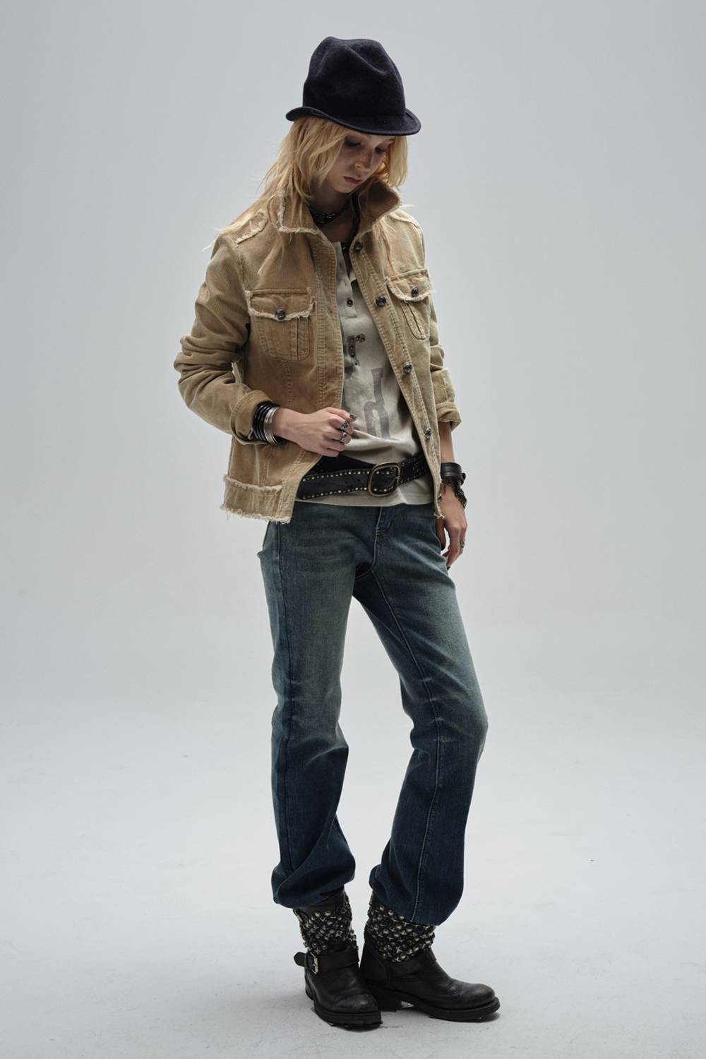 Distressed Button-Up Corduroy Jacket