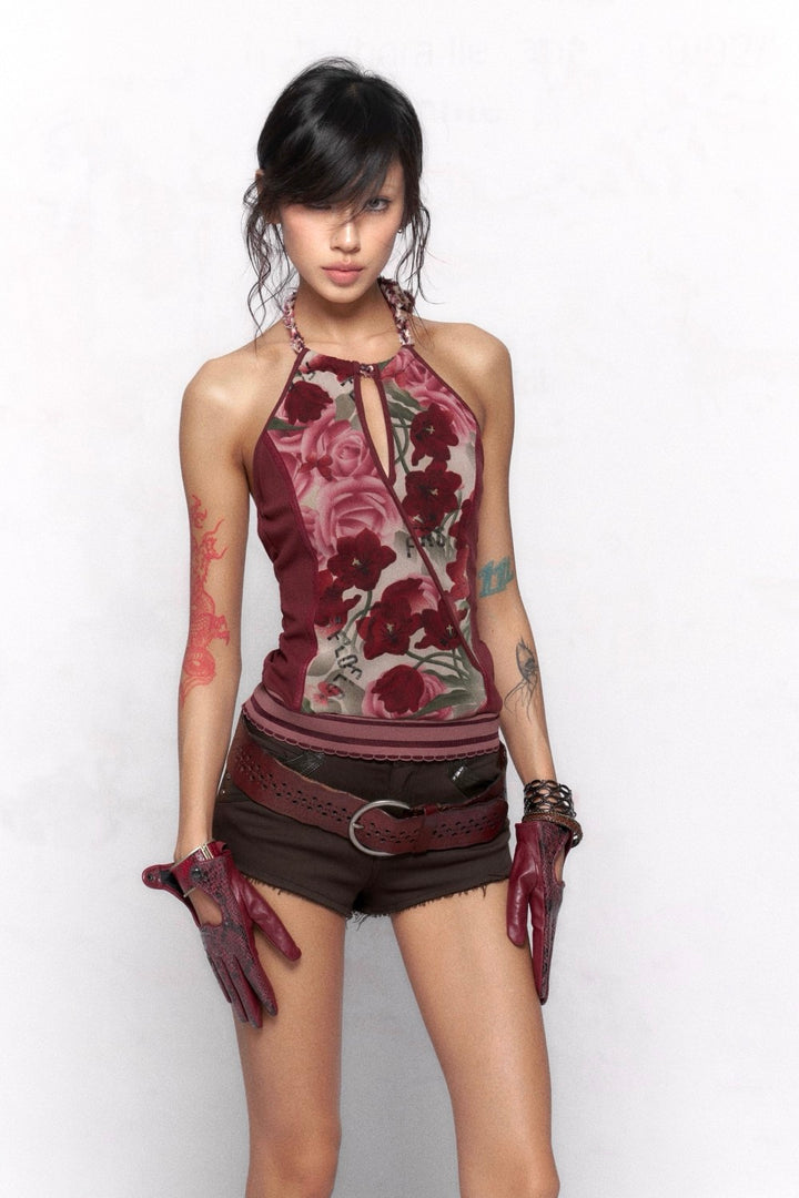 Burgundy Knit Floral Top