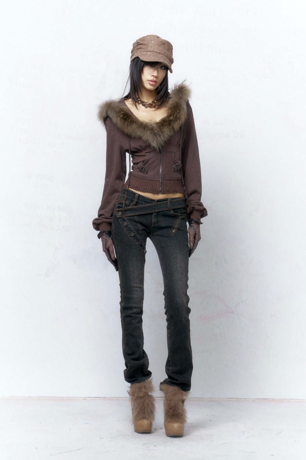 Cropped Coffee Hooded Jacket