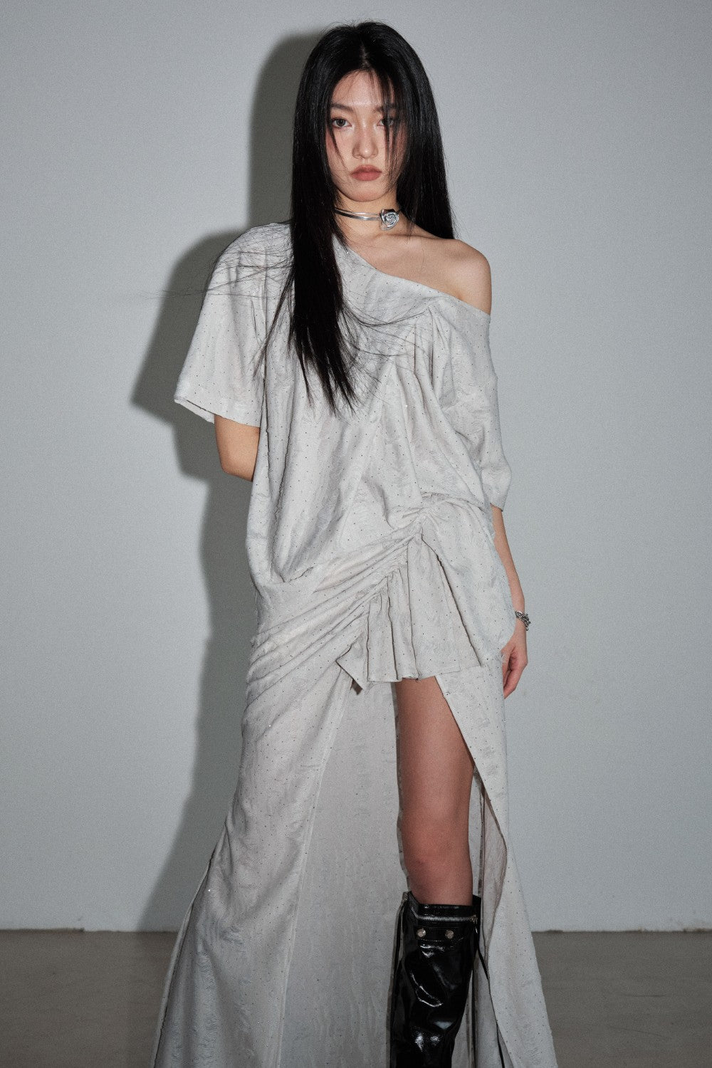 Off-Shoulder Ruched Dress Set