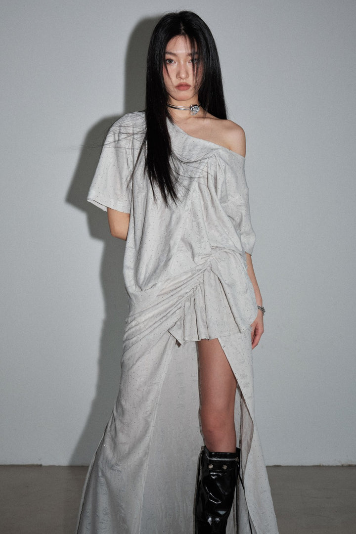Off-Shoulder Ruched Dress Set