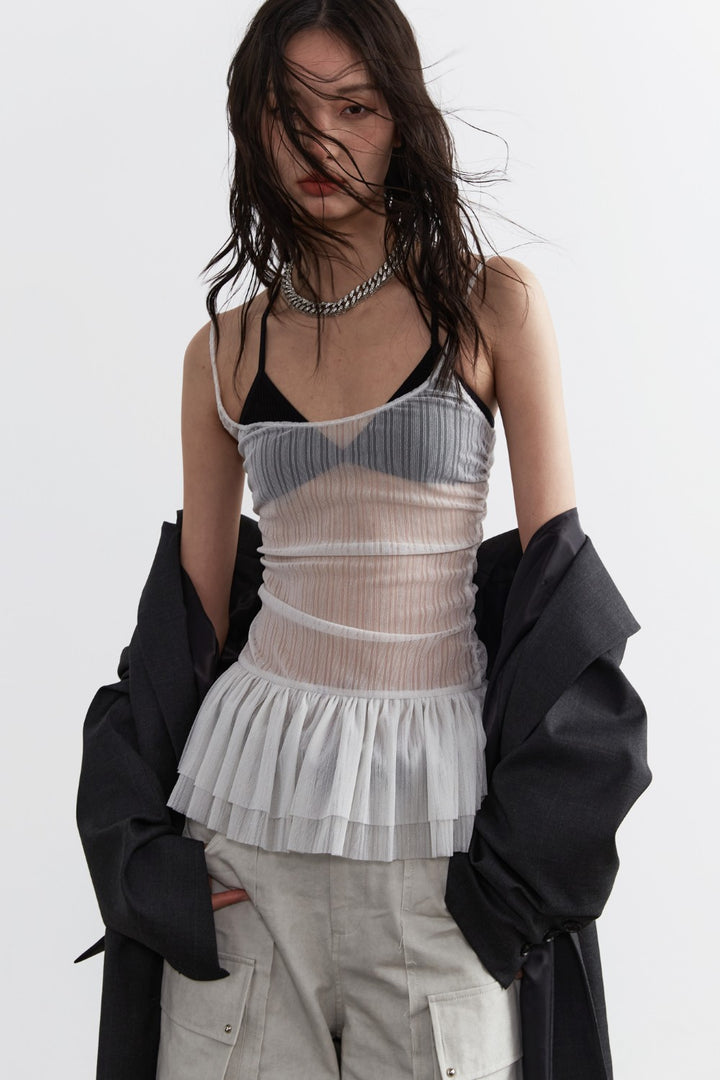 Sheer Pleated Cami Top