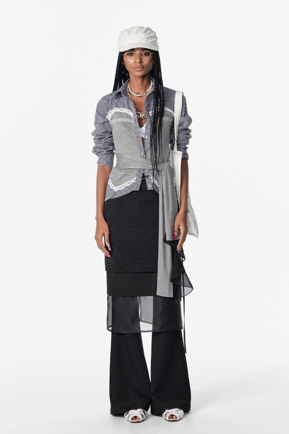 Lace Panel Wrap Blouse