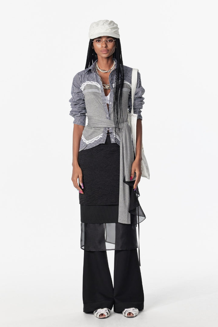 Lace Panel Wrap Blouse