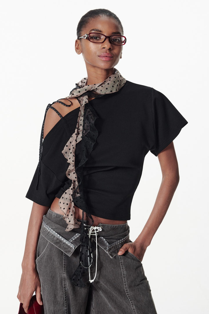 Off-Shoulder Tied Ruffle Shirt