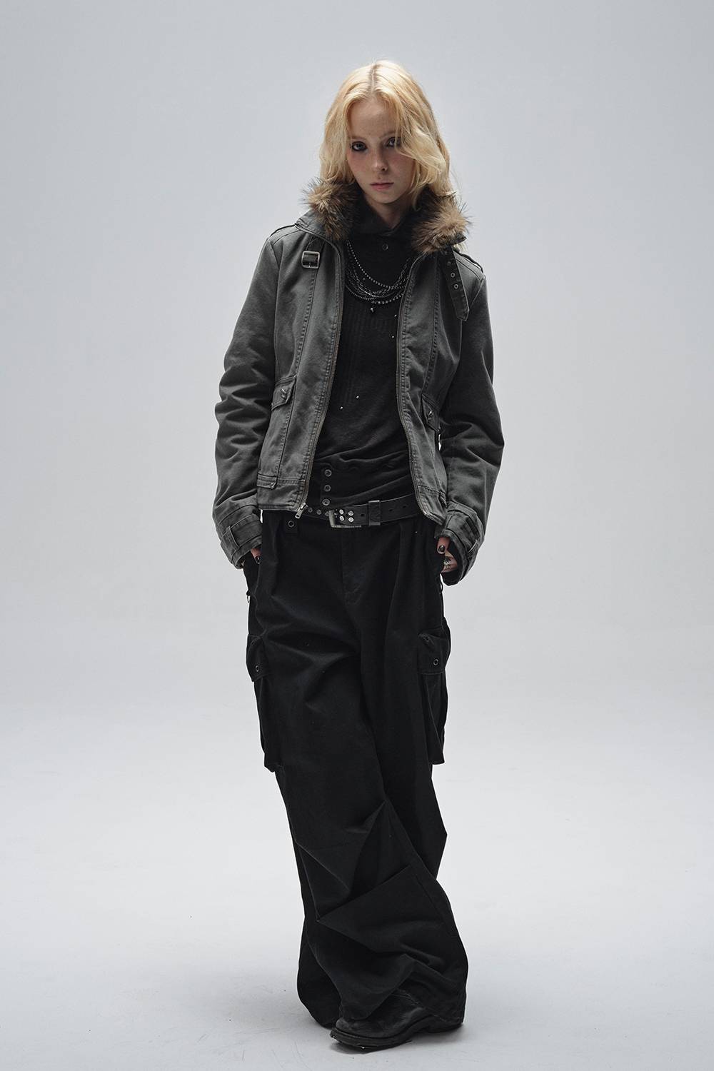 Vintage Fur Trim Utility Jacket