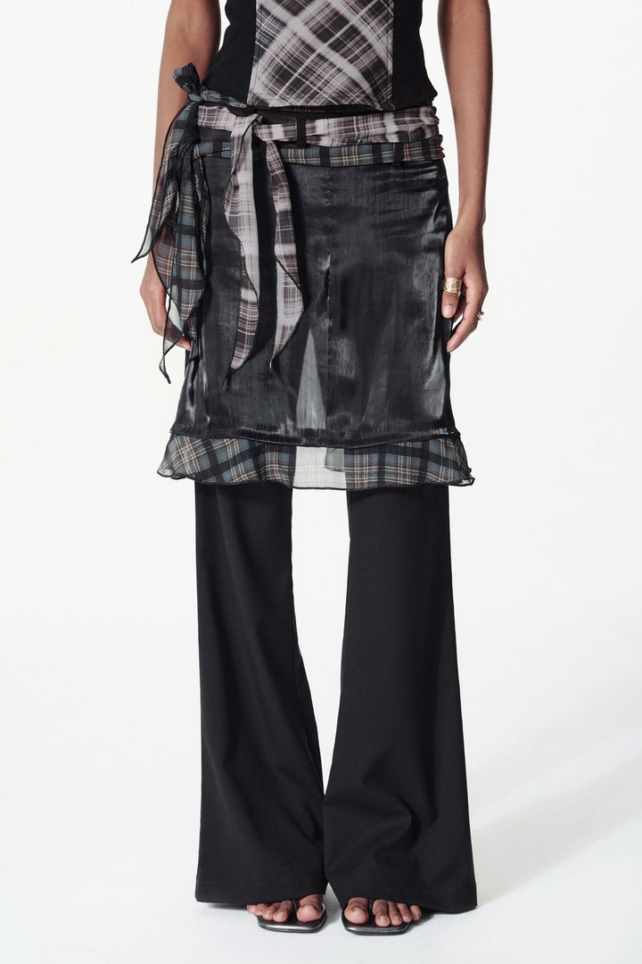 Satin Layered Skirt Trousers