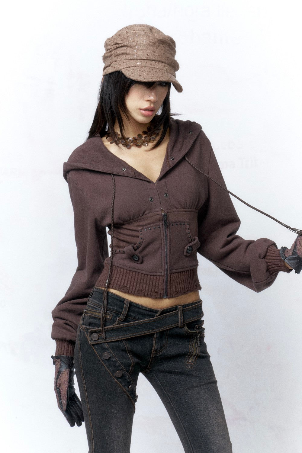 Cropped Coffee Hooded Jacket