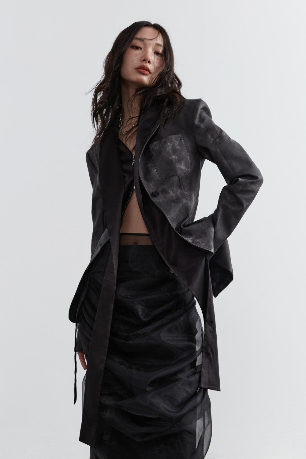 Charcoal Leather Blazer