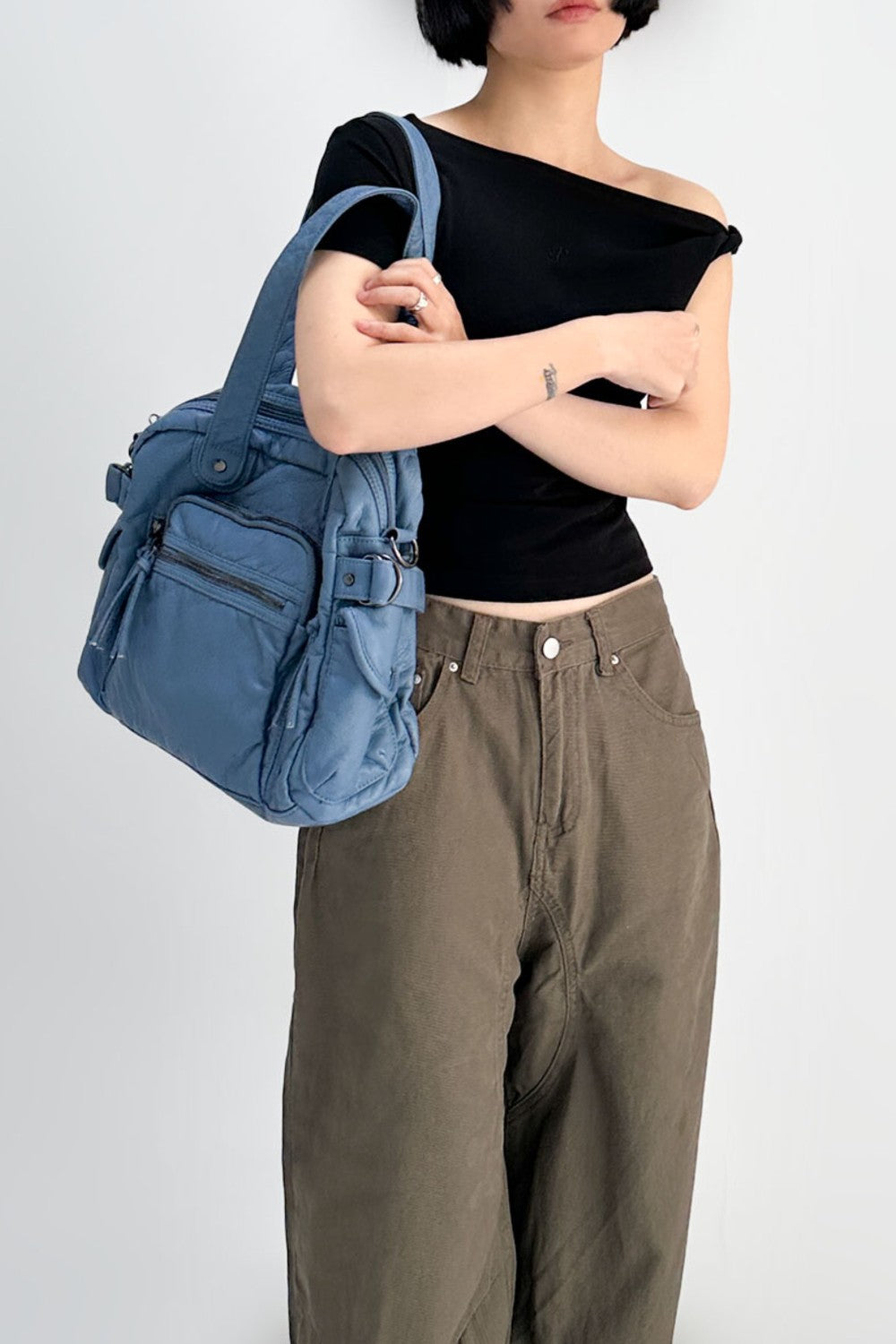 Sky Blue Moto Shoulder Bag