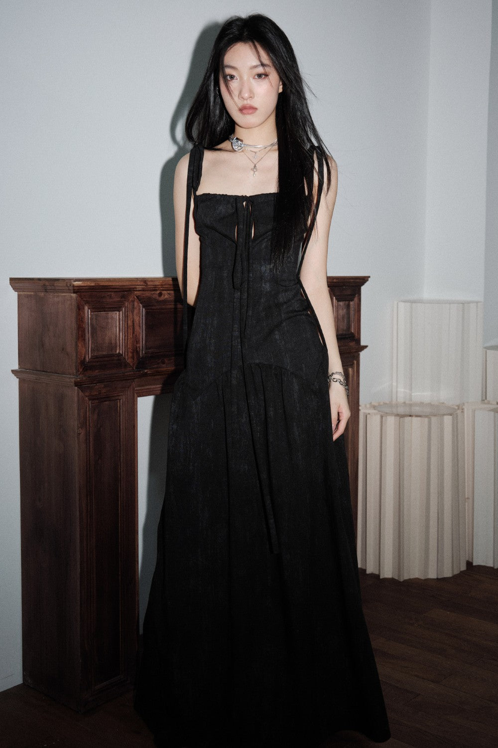 Structured Drawstring Maxi Dress