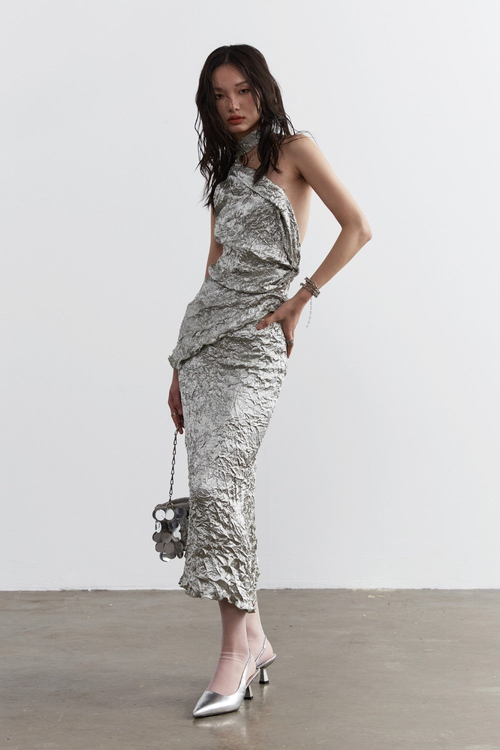 Metallic Satin Two-Piece Dress