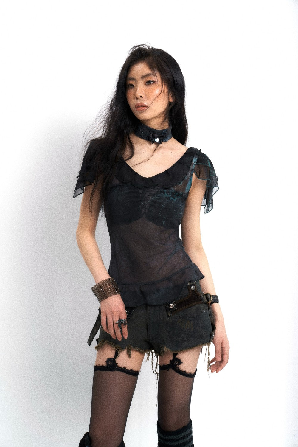 Distressed Belted Shorts