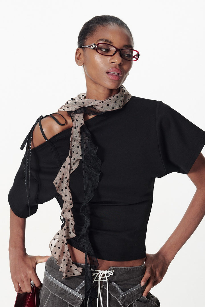 Polka Mesh Ruffle Scarf