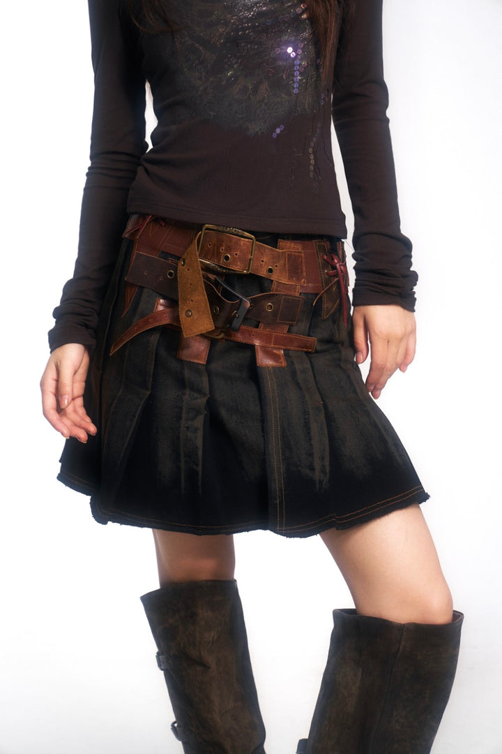 Freya Belted Denim Skirt