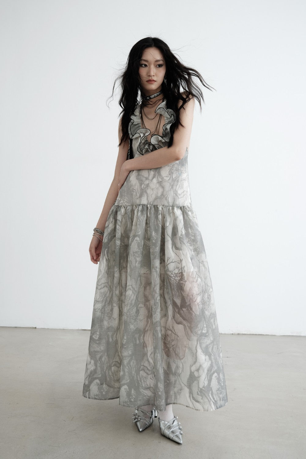 Backless Marble Maxi Dress