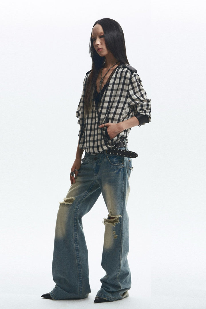 Ripped Denim Flare Jeans