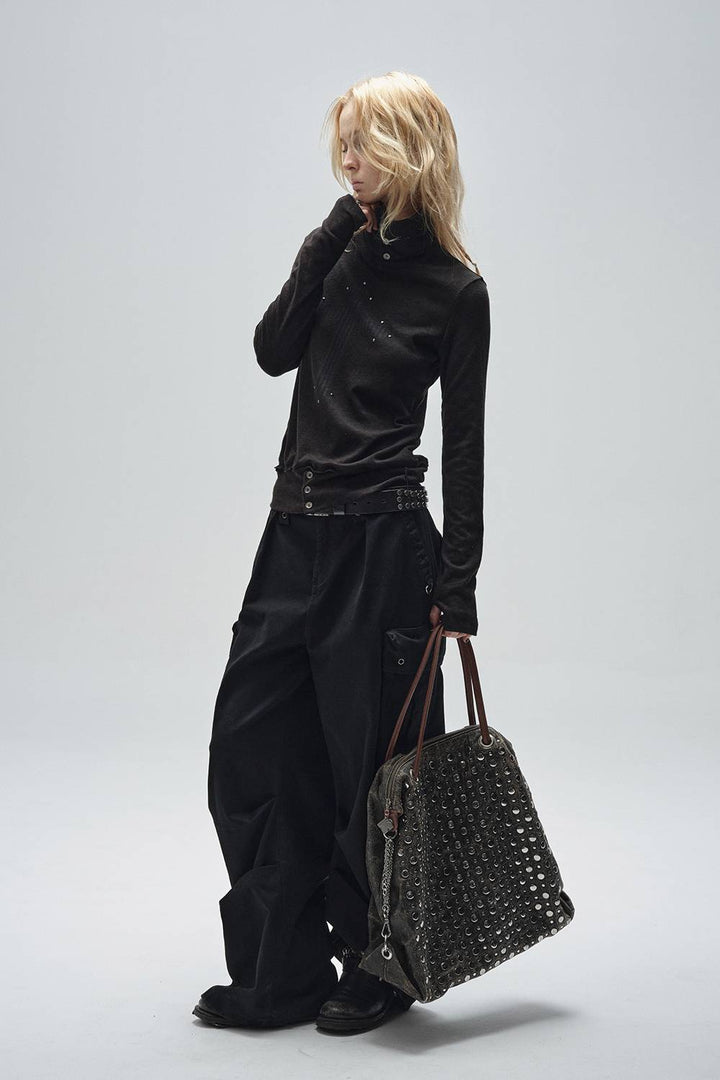 Studded Cross Turtleneck Shirt