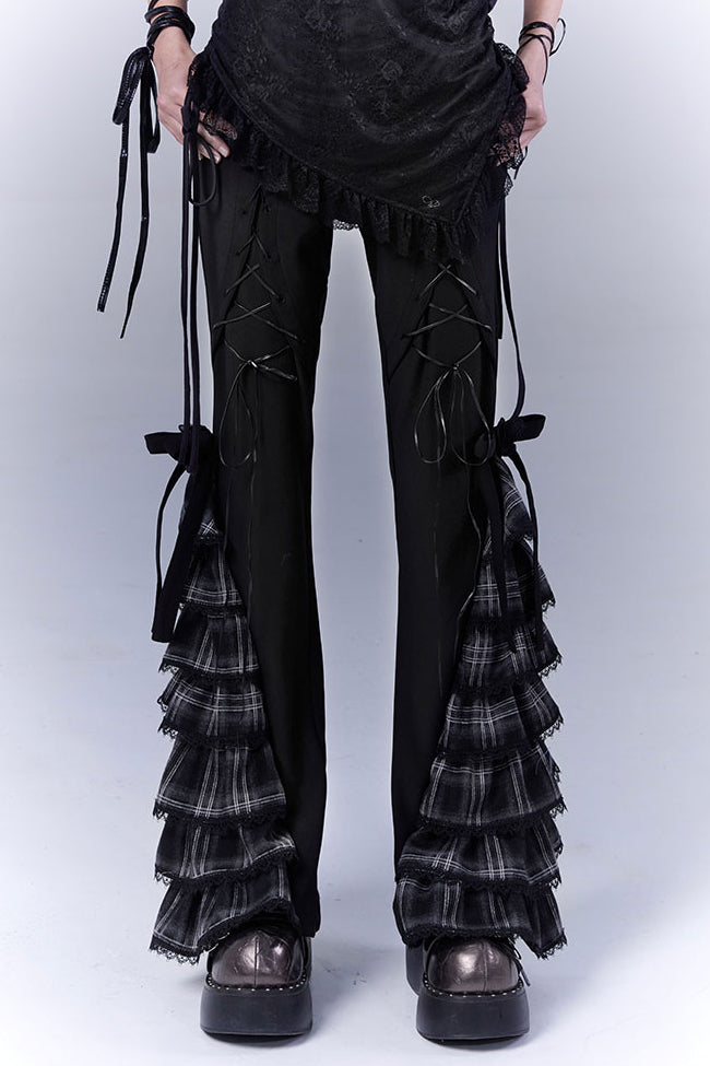 パンツ andwang Corset Cut-Out Ribbon FlareDenim Corset Ribbon Ruffle Pants – Pixie Rebels