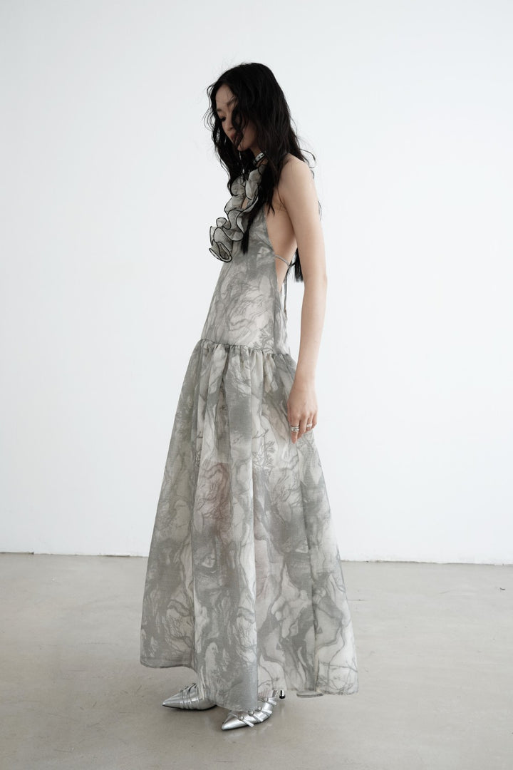 Backless Marble Maxi Dress