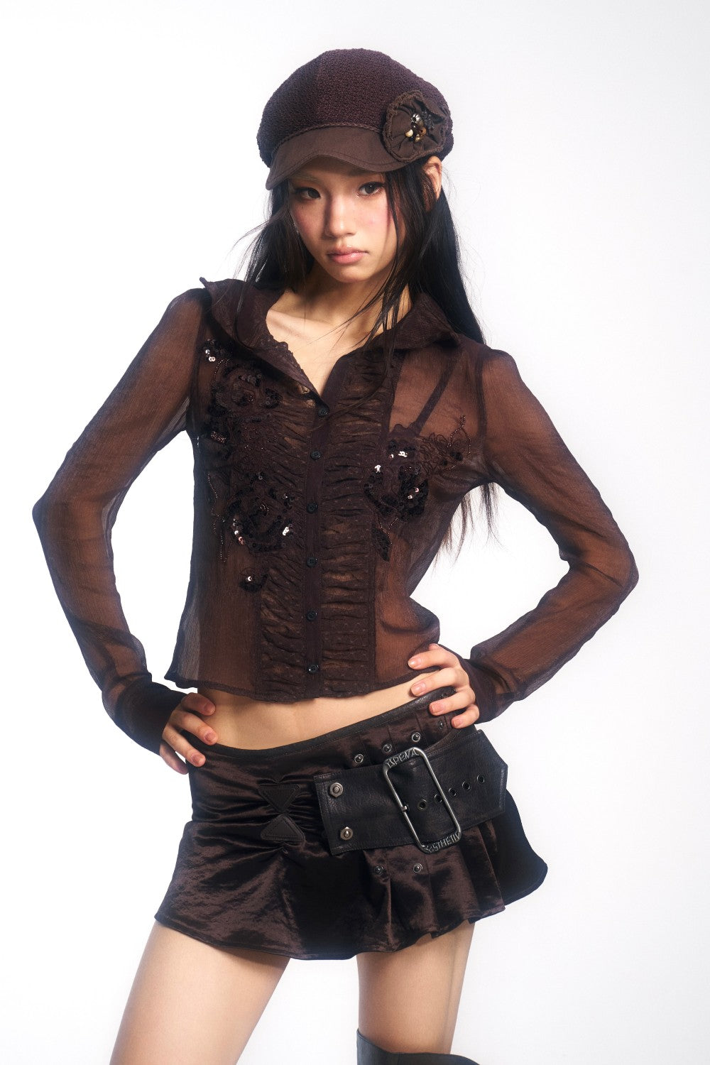 Sheer Embroidered Sequin Blouse