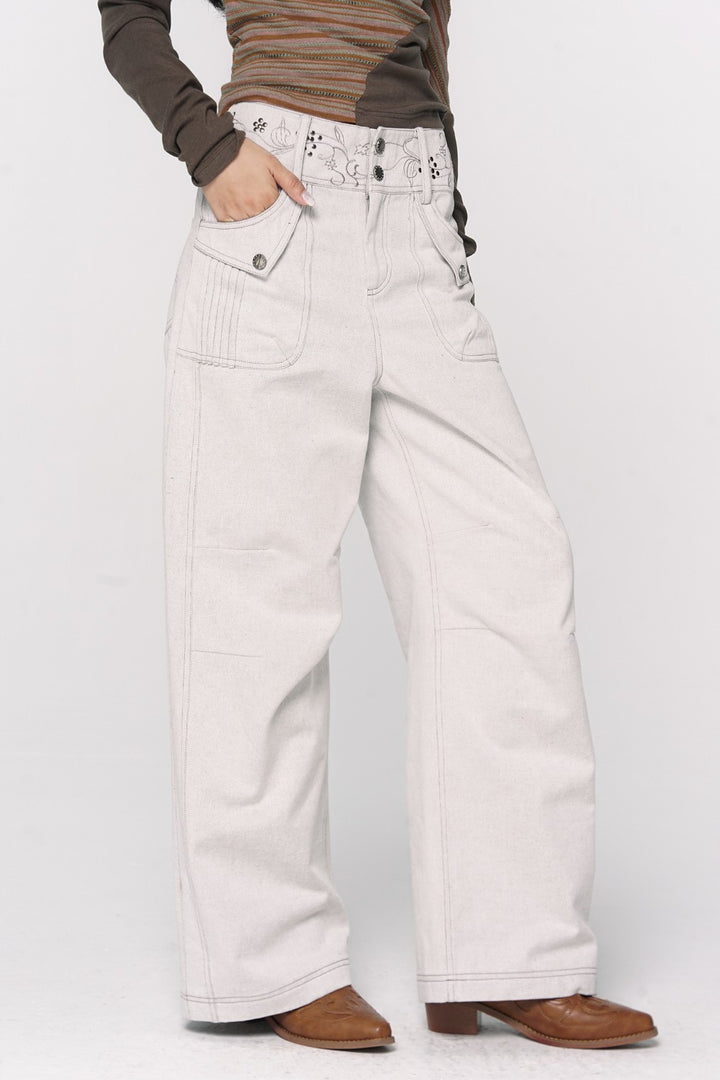 Embroidered Floral Stitch Jeans