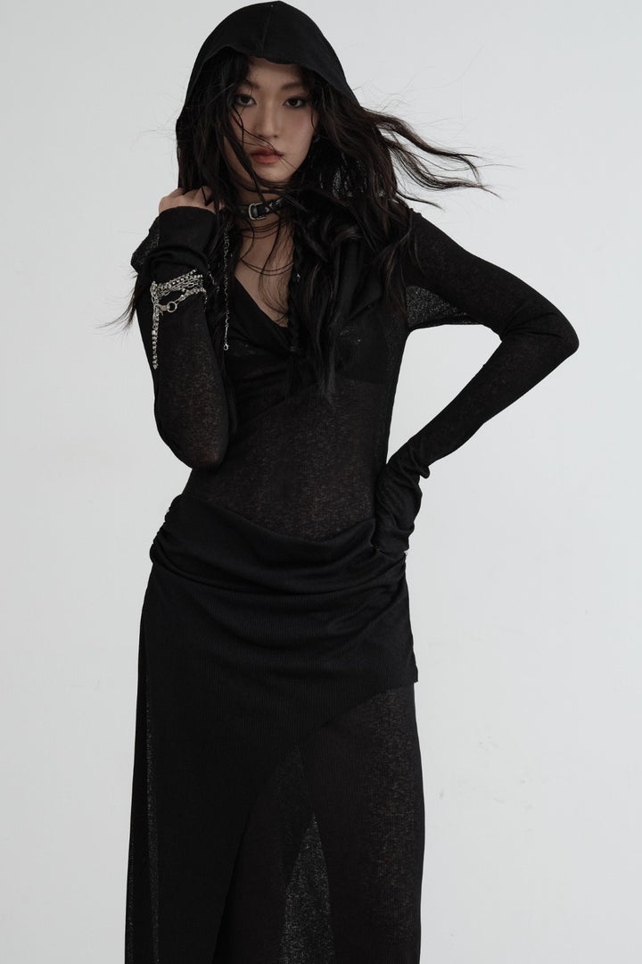 Hooded Knit Maxi Dress