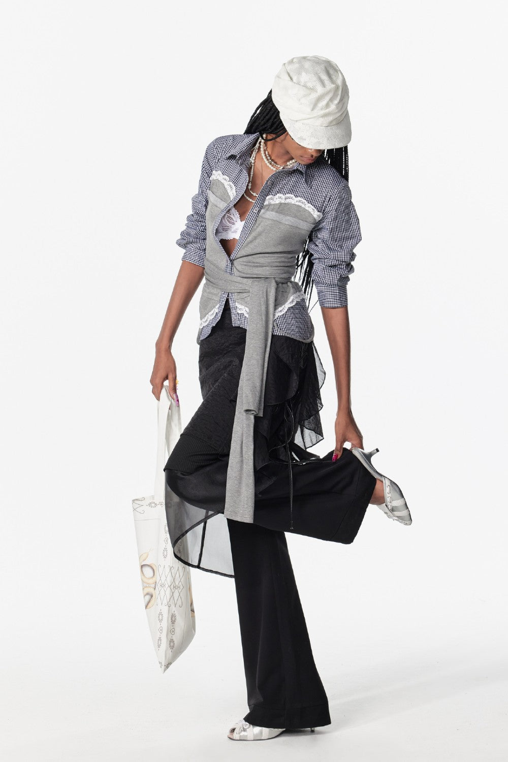 Lace Panel Wrap Blouse