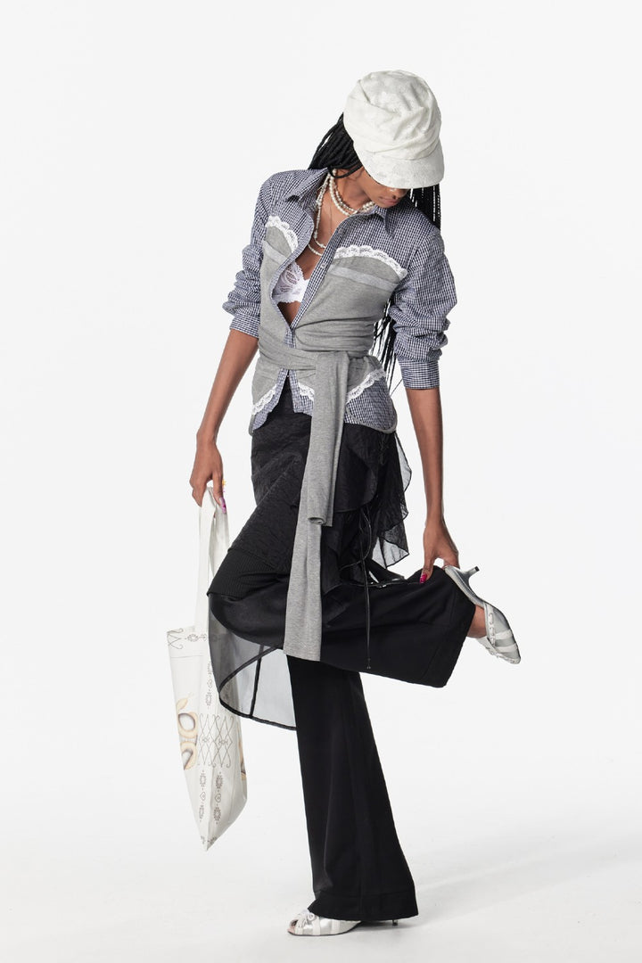 Lace Panel Wrap Blouse