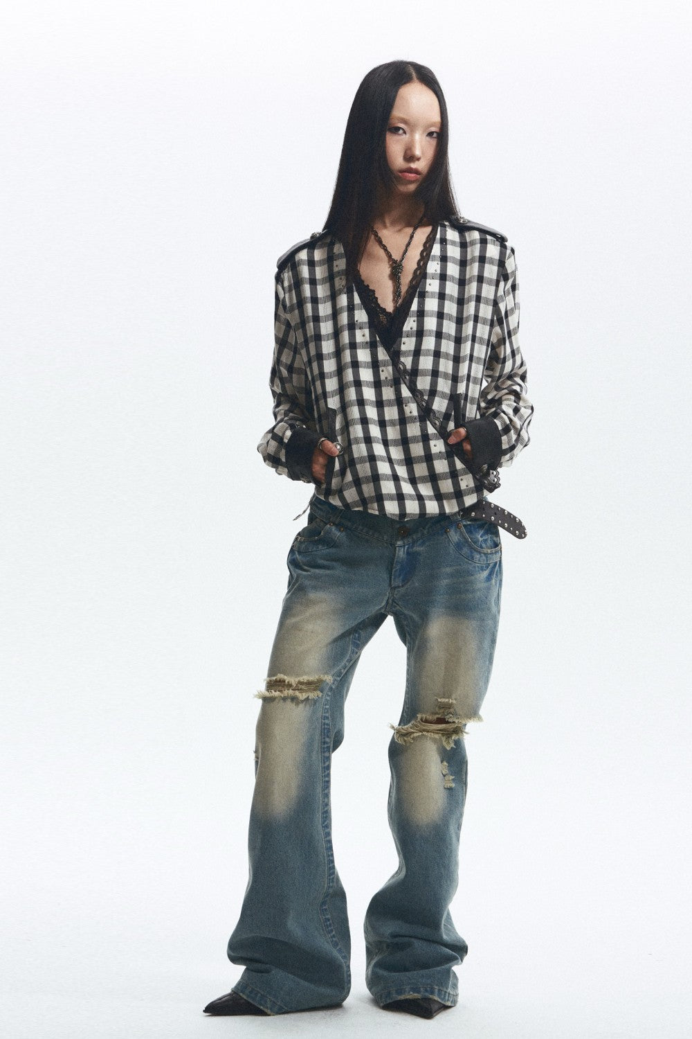 Ripped Denim Flare Jeans