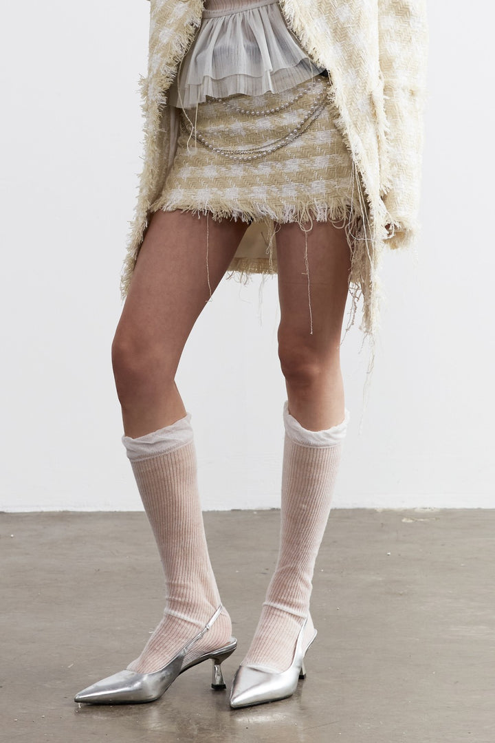 Tweed Pearl Chain Skirt