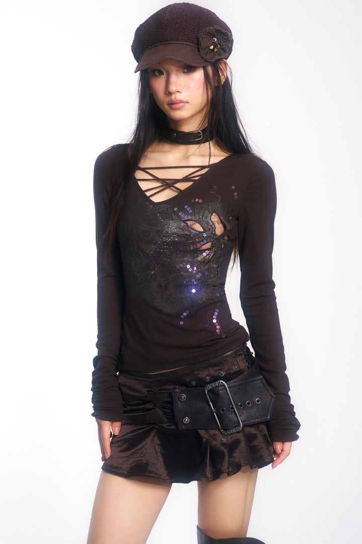 Selene Sequin Cutout Shirt